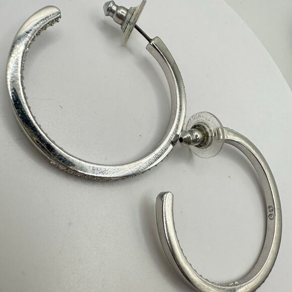 Swarovski Swan silver tone clear Austrian crystals hoop hoops post earrings - Picture 6 of 8